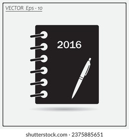 Diary 2016, vector stationary notebook with elastic band