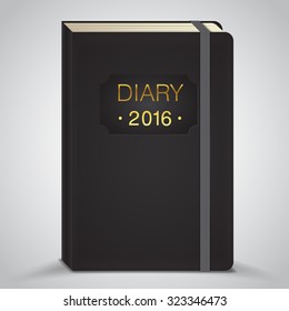 Diary 2016, vector stationary notebook with elastic band