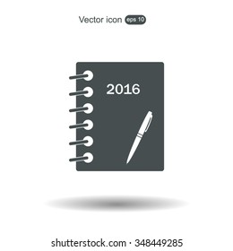 Diary 2016, vector stationary notebook with elastic band