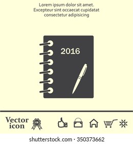 Diary 2016, vector stationary notebook with elastic band