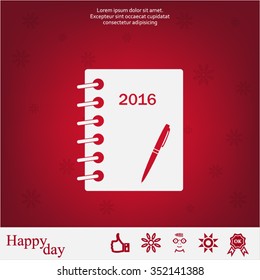 Diary 2016, vector stationary notebook with elastic band