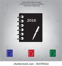 Diary 2016, vector stationary notebook with elastic band