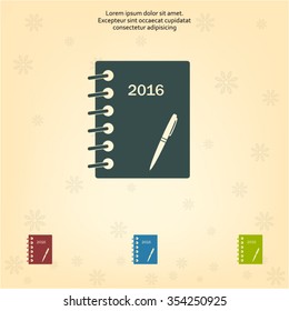 Diary 2016, vector stationary notebook with elastic band