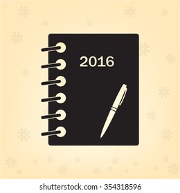 Diary 2016, vector stationary notebook with elastic band