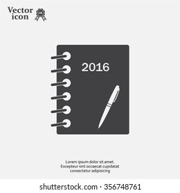 Diary 2016, vector stationary notebook with elastic band