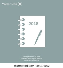 Diary 2016, vector stationary notebook with elastic band