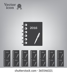 Diary 2016, vector stationary notebook with elastic band