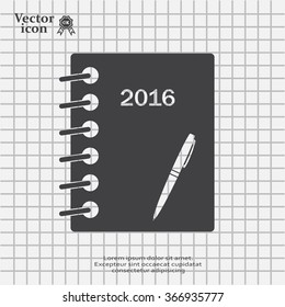 Diary 2016, vector stationary notebook with elastic band