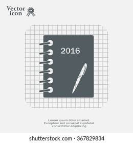 Diary 2016, vector stationary notebook with elastic band