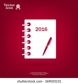 Diary 2016, vector stationary notebook with elastic band