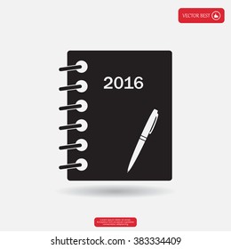 Diary 2016, vector stationary notebook with elastic band