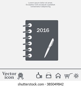 Diary 2016, vector stationary notebook with elastic band