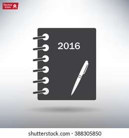Diary 2016, vector stationary notebook with elastic band