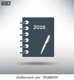Diary 2016, vector stationary notebook with elastic band
