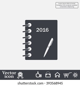 Diary 2016, vector stationary notebook with elastic band