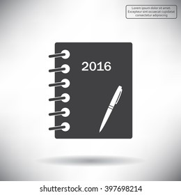 Diary 2016, vector stationary notebook with elastic band