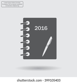 Diary 2016, vector stationary notebook with elastic band