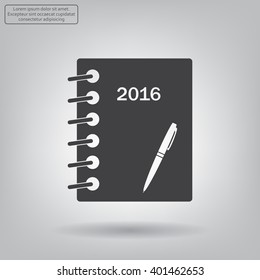 Diary 2016, vector stationary notebook with elastic band