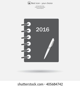 Diary 2016, vector stationary notebook with elastic band