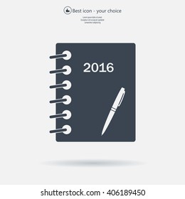Diary 2016, vector stationary notebook with elastic band