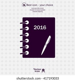 Diary 2016, vector stationary notebook with elastic band