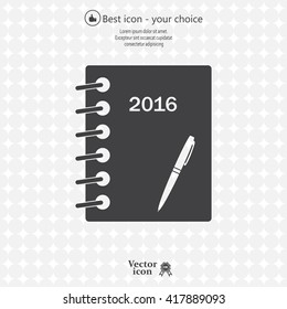 Diary 2016, vector stationary notebook with elastic band