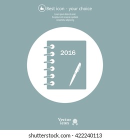 Diary 2016, vector stationary notebook with elastic band