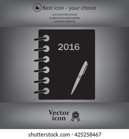 Diary 2016, vector stationary notebook with elastic band