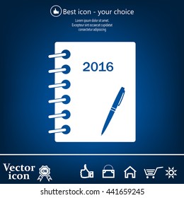 Diary 2016, vector stationary notebook with elastic band