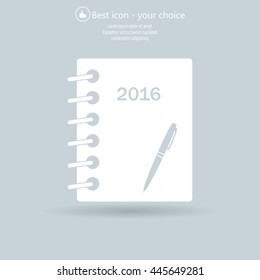 Diary 2016, vector stationary notebook with elastic band