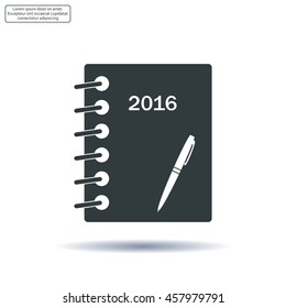 Diary 2016, vector stationary notebook with elastic band