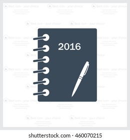 Diary 2016, vector stationary notebook with elastic band