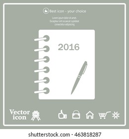Diary 2016, vector stationary notebook with elastic band