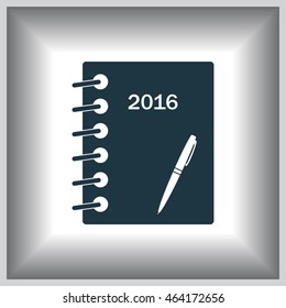 Diary 2016, vector stationary notebook with elastic band