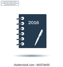 Diary 2016, vector stationary notebook with elastic band