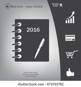 Diary 2016, vector stationary notebook with elastic band