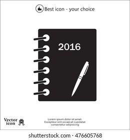 Diary 2016, vector stationary notebook with elastic band