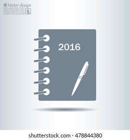 Diary 2016, vector stationary notebook with elastic band