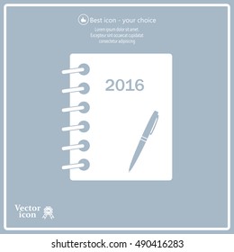 Diary 2016, vector stationary notebook with elastic band