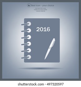 Diary 2016, vector stationary notebook with elastic band