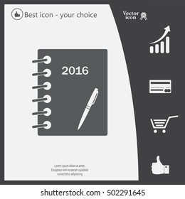 Diary 2016, vector stationary notebook with elastic band
