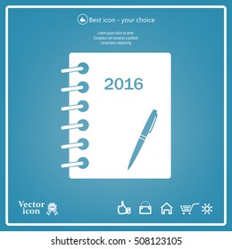 Diary 2016, vector stationary notebook with elastic band