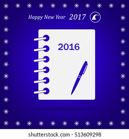 Diary 2016, vector stationary notebook with elastic band