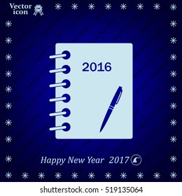 Diary 2016, vector stationary notebook with elastic band