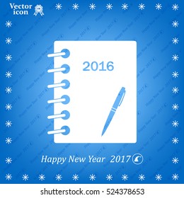 Diary 2016, vector stationary notebook with elastic band