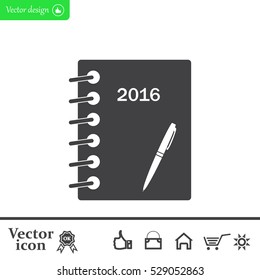Diary 2016, vector stationary notebook with elastic band