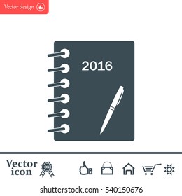 Diary 2016, vector stationary notebook with elastic band