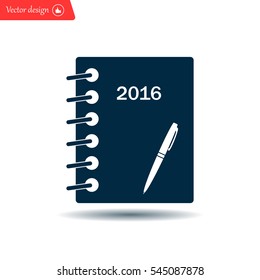 Diary 2016, vector stationary notebook with elastic band