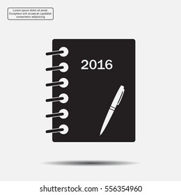 Diary 2016, vector stationary notebook with elastic band