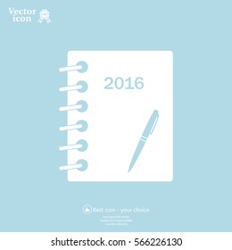 Diary 2016, vector stationary notebook with elastic band